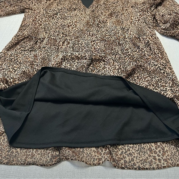1.STATE Leopard Print Long Sleeve Babydoll Mini Dress - Size L - Picture 6 of 10